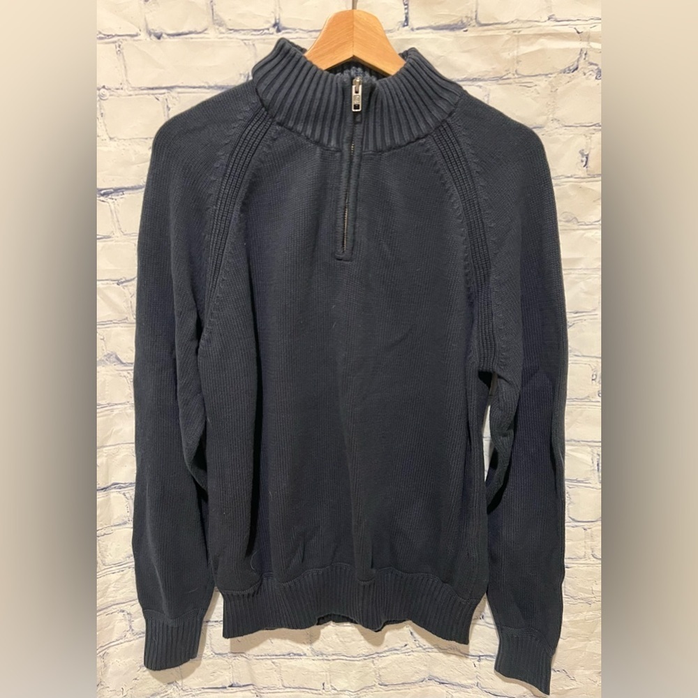 Lands End Mens Drifter 1/4 Zip Pullover Navy Large